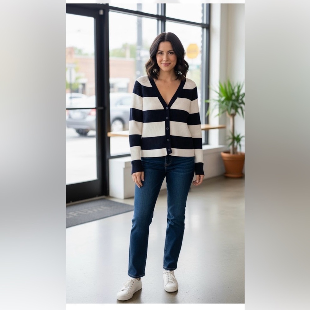 Maeve Anthropologie Coastal Nautical Ribbed Cardigan Size 1x